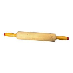 Vintage Wood Rolling Pin (10" long) With Red Accents On Handles (18” long)